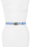 Gucci Leather Belt With Double G Buckle In Light Blue