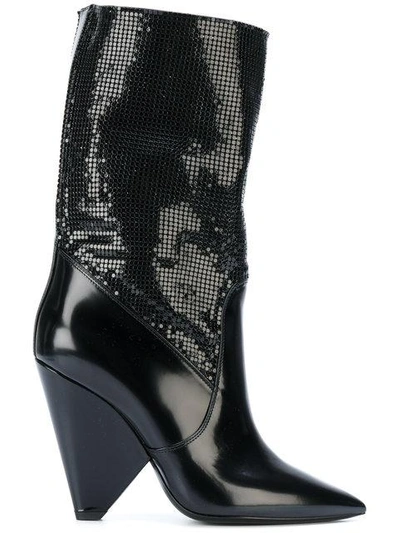 Saint Laurent Niki Chainmail Boots In Black