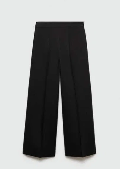 Mango 100% Linen Trousers With Darts Black In Noir