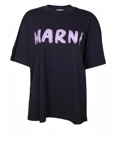 Marni Organic Cotton Jersey T-shirt In Blue/black