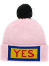 Fendi Yes Embroidered Beanie Hat In Black Pink