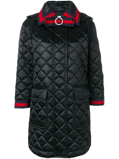 Gucci Quilted Hooded Coat In Black