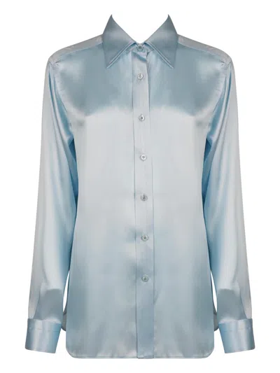 Tom Ford Charmeuse Silk Shirt In Blue
