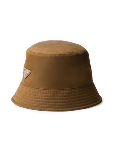 Prada Re-nylon Triangle-logo Bucket Hat In Brown
