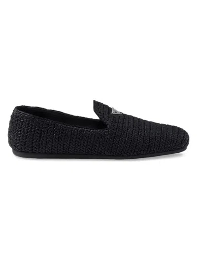 Prada Woven Fabric Slip-on Shoes In Black