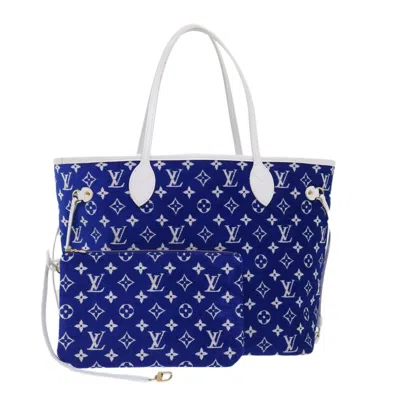 Pre-owned Louis Vuitton Neverfull Mm Blue Leather Tote Bag ()