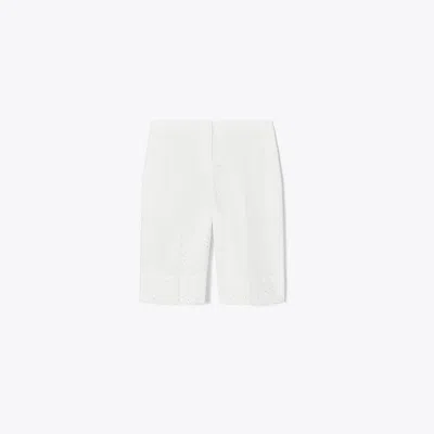 Tory Burch Embroidered Broderie Anglaise Bermuda Shorts In White