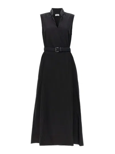 Brunello Cucinelli Long Belted Dress In Black