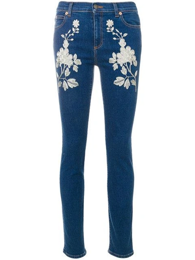 Gucci Embroidered Skinny Jeans In Blue