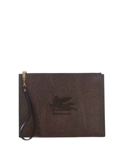 Etro Flat Clutch Bag  Made Of Cotton Canvas In Brown