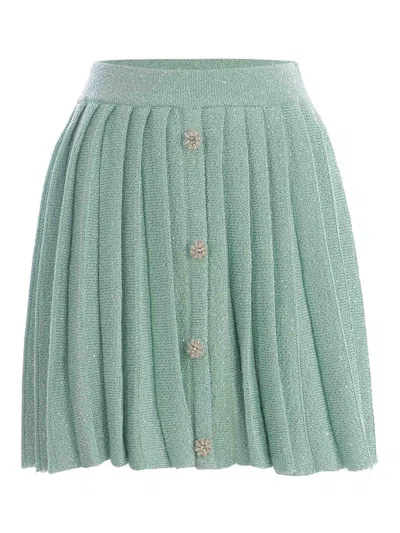 Self-portrait Skirt  Pailettes Made Of Knitted Fabric In Green