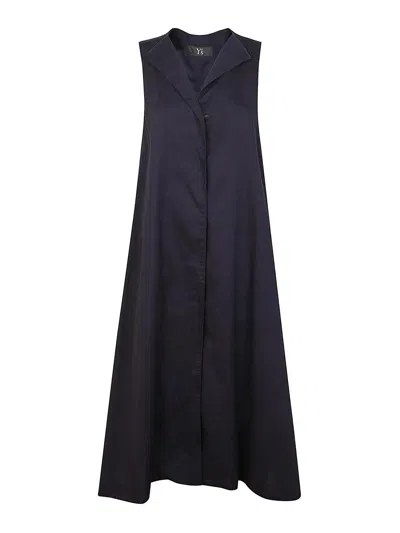 Yohji Yamamoto Sleeveless Cotton Twill Midi Dress In Dark Blue