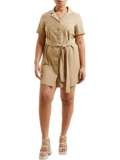 French Connection Alania Womens Collared Mini Shirtdress In Beige