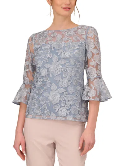 Adrianna Papell Womens Embroidered Blouse In Blue