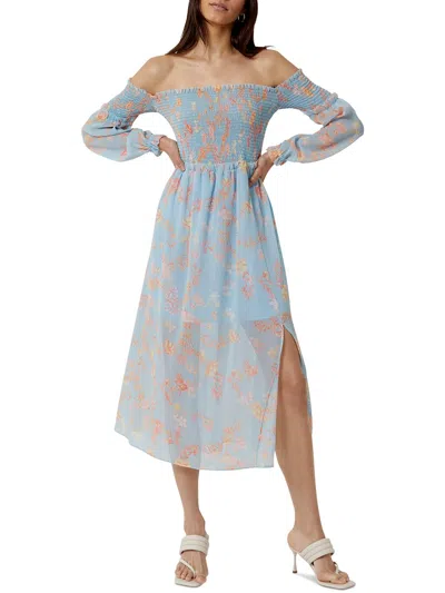 French Connection Womens Off-the-shoulder Floral Print Midi Dress In Blue