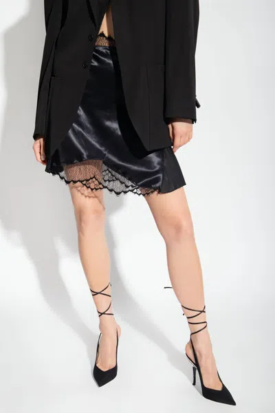 Victoria Beckham Lace-trimmed Satin Mini Skirt In Black