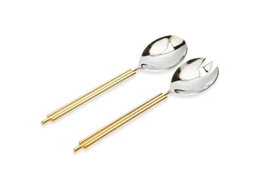 Classic Touch Decor Set Of 2 Salad Servers With Gold Symmetrical Design