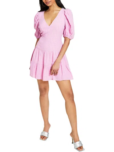 French Connection Birch Womens Gingham Knee-length Mini Dress In Pink