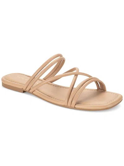 Sun + Stone Quinleyy Womens Faux Leather Flat Slide Sandals In Beige