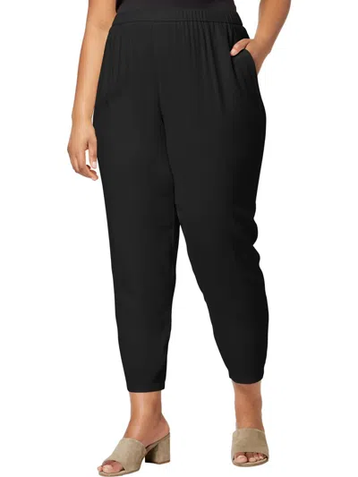 Eileen Fisher Plus Womens Silk Pull On Casual Pants In Black