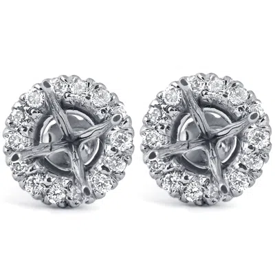 Pompeii3 5/8ct Diamond Halo Studs Mounting Fits 5.5-6.5mm Round Stones 14k White Gold In Multi
