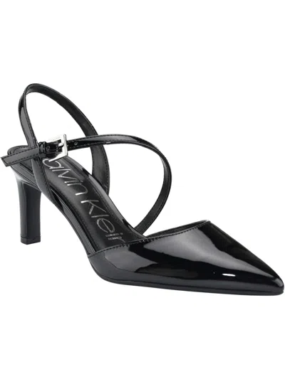 Calvin Klein Loden Womens Patent Pointed Toe Slingback Heels In Black