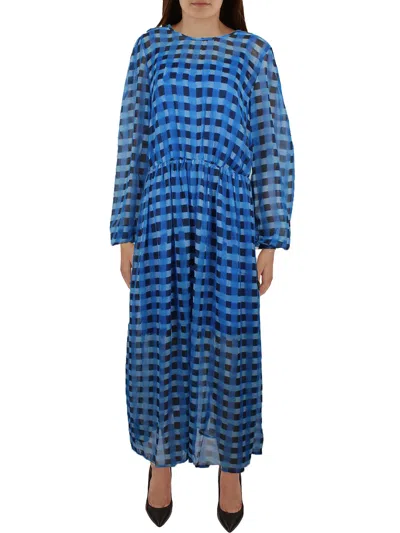 French Connection Hallie Womens Check Print Ruched Midi Dress In Blue