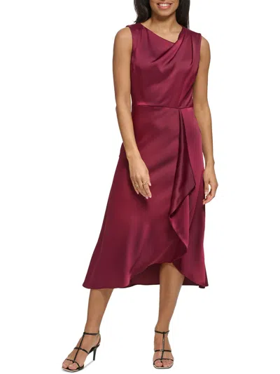 Dkny Womens Midi Faux-wrap Wrap Dress In Red