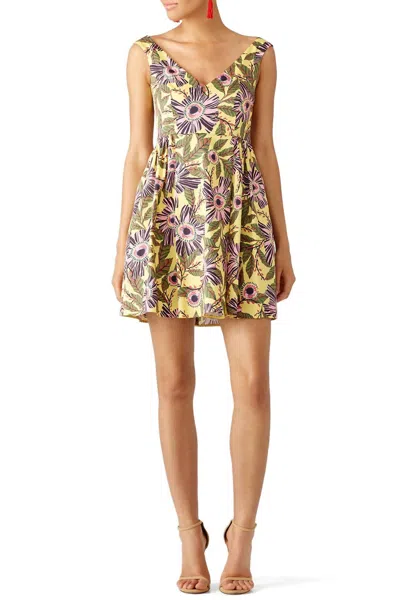 Red Valentino Passion Flower Print Dress In Yellow