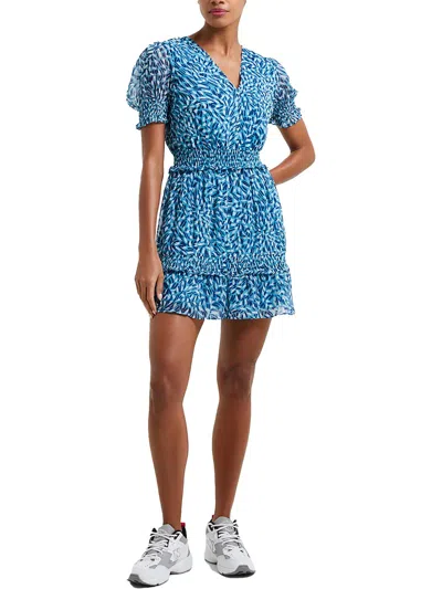 French Connection Billi Recy Hallie Womens Printed Short Mini Dress In Blue