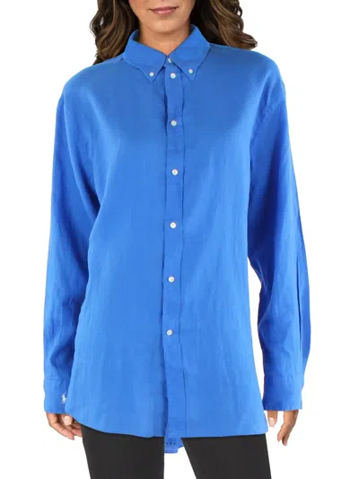Polo Ralph Lauren Womens Linen Collared Button-down Top In Blue