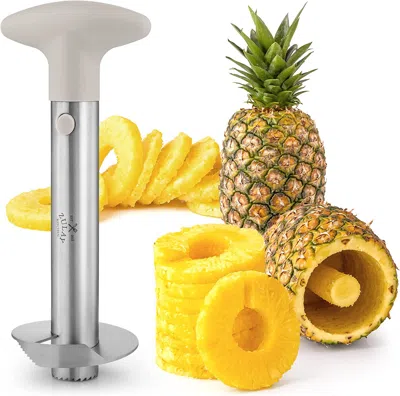 Zulay Kitchen Stainless Steel Pineapple Cutter For Easy Core Removal & Slicing In White
