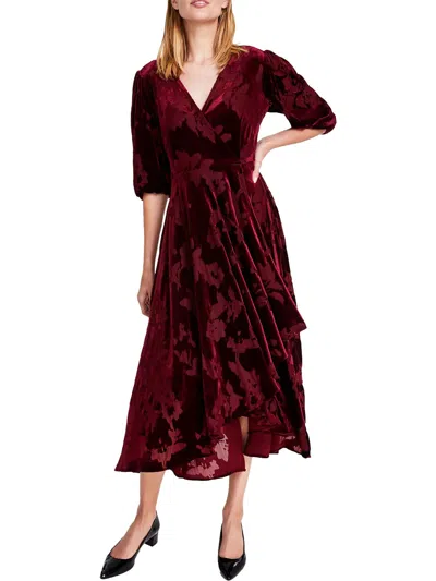 Calvin Klein Petites Womens Burnout Velvet Wrap Dress In Red