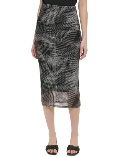 Calvin Klein Womens Printed Mesh Pencil Skirt In Multi