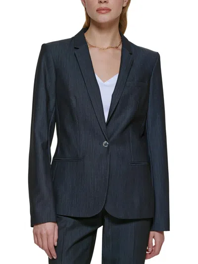 Calvin Klein Womens Woven Long Sleeves One-button Blazer In Black