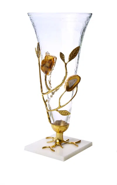 Classic Touch Decor Glass Vase With Gold Leaf-agate Stone Design - 6.75"d X 15"h In Multi