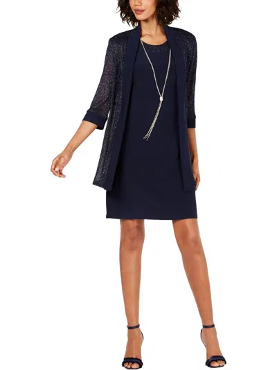 R & M Richards Petites Womens 2pc Knit Cocktail And Party Dress In Blue