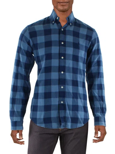 Polo Ralph Lauren Mens Checkered Print Collared Button-down Shirt In Blue