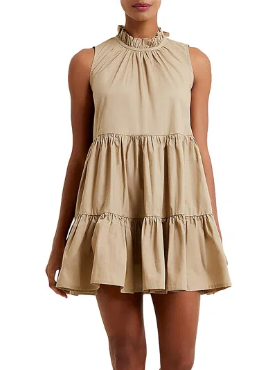 French Connection Womens Tiered Short Mini Dress In Beige