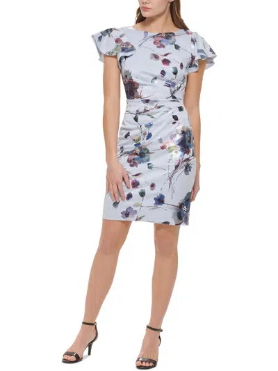 Jessica Howard Petites Womens Floral Print Polyester Cocktail And Party Dress In Blue