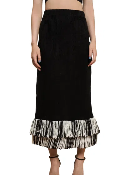 Ghospell Kendra Fringe Skirt In Coal Black In Multi