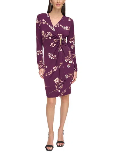 Calvin Klein Womens Floral Print Polyester Wrap Dress In Purple