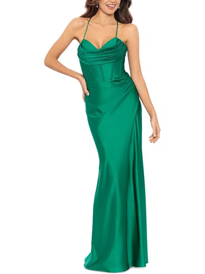 Aqua Womens Satin Corset Evening Dress In Green