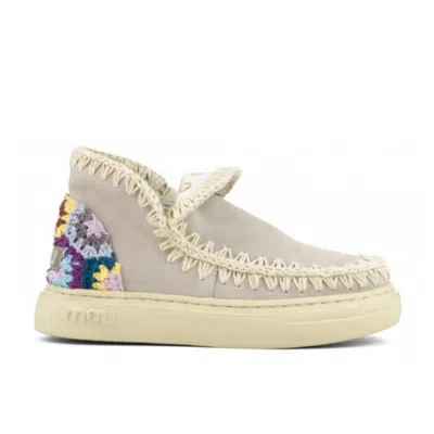 Mou Women's Bold Eskimo Sneaker With Crochet Heel In Chalk In White