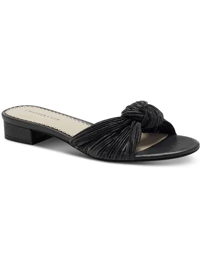 Charter Club Syda Womens Bow Faux Leather Slide Sandals In Black