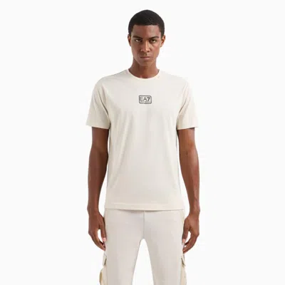Ea7 Logo-embossed Cotton T-shirt In Neutrals