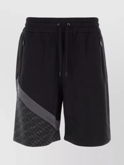 Fendi Elastic Drawstring Waist Bermuda Shorts In Black