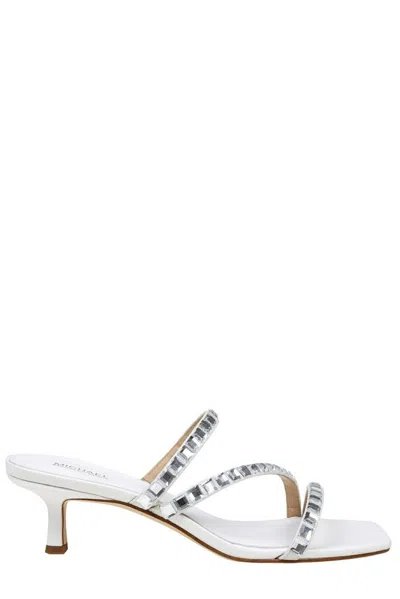 Michael Michael Kors Women's Celia 50mm Crystal-embellished Kitten-heel Sandals In Silver