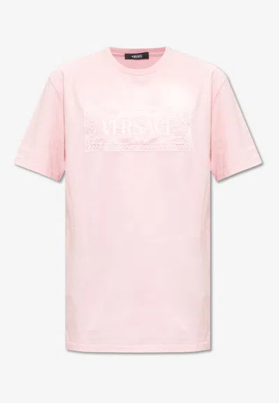 Versace 90s Vintage Logo Barocco T-shirt In Pink