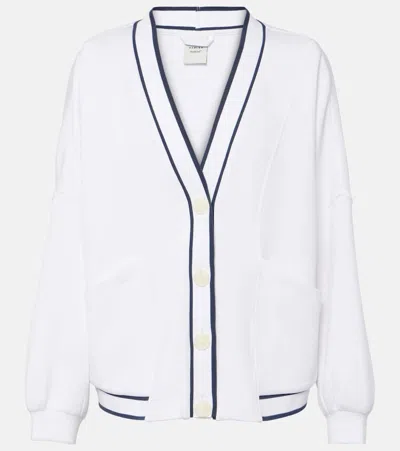 Varley Decker Off-court Striped Cotton-jersey Cardigan In White
